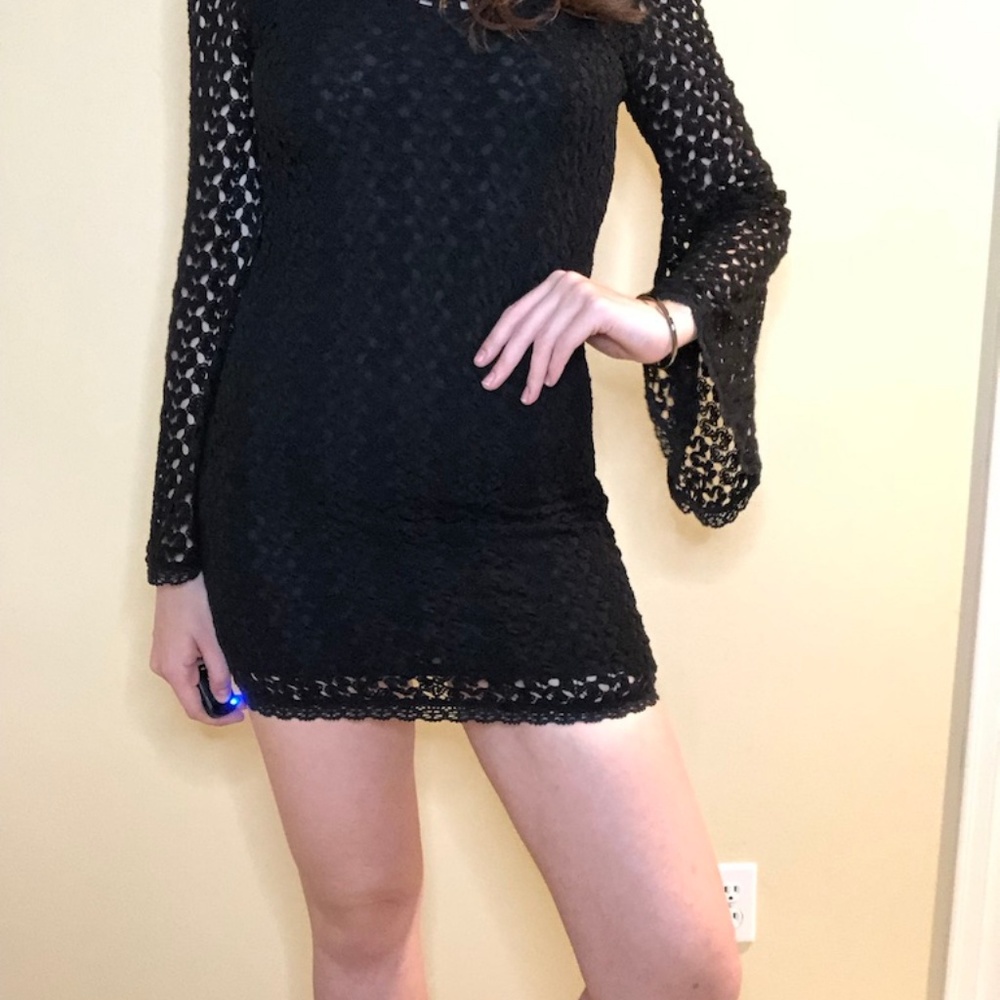 Free People Gypsy Black Crochet Bell Sleeve Dress - Picture 7 of 7